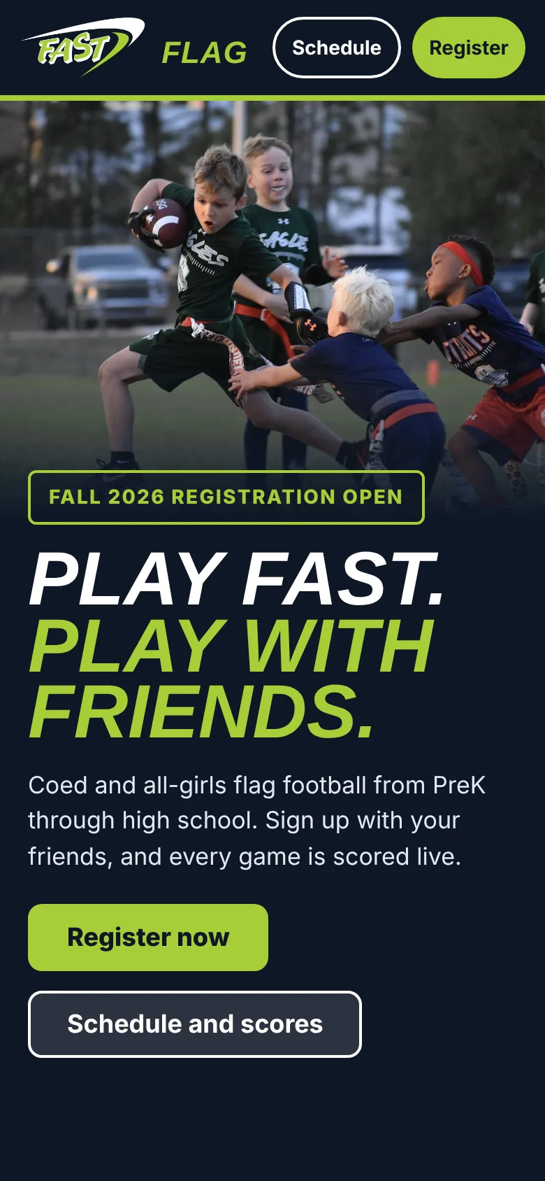FAST Flag's home page with its own logo, colors and photos